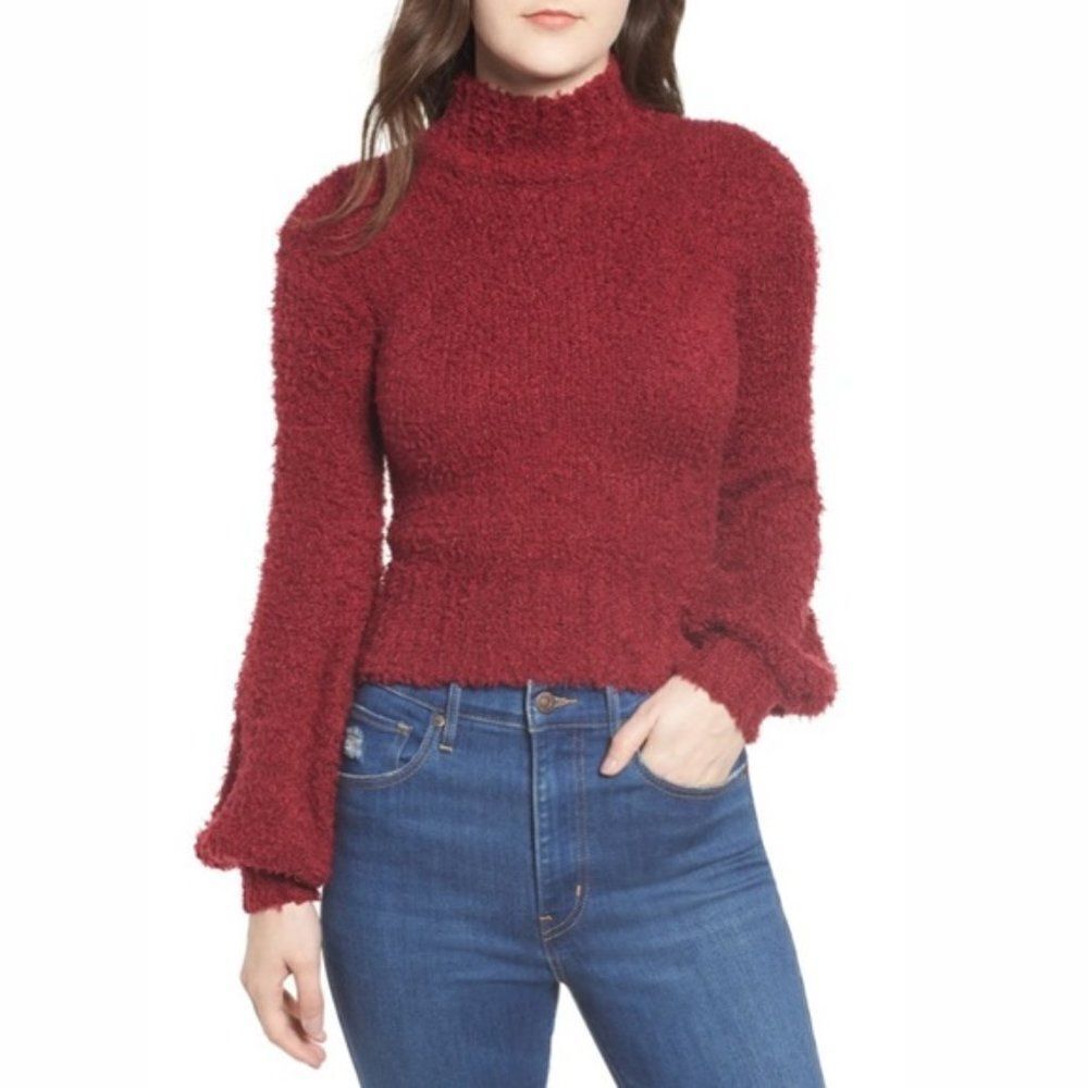Ten Sixty Sherman | Chenille Eyelash Knit Mock Neck Sweater - size XL in Red